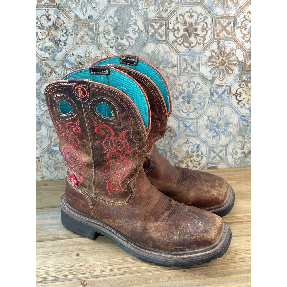 Tony Lama 3R Western Work Boots Square Toe Safety Womens 8.5 Fair